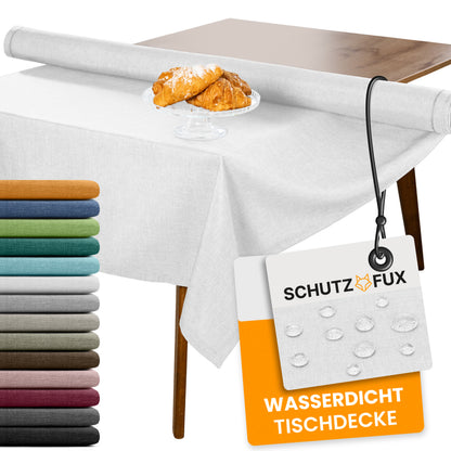 SCHUTZ-FUX Tischdecke Leinenoptik Weiß Oval & Rund – abwaschbar & wasserdicht