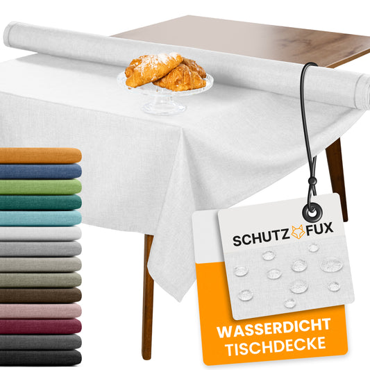 SCHUTZ-FUX Tischdecke Leinenoptik Weiß Oval & Rund – abwaschbar & wasserdicht