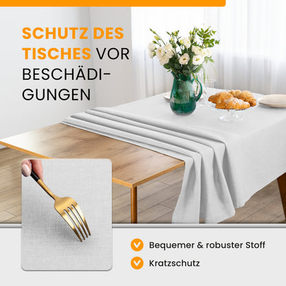 SCHUTZ-FUX Tischdecke Leinenoptik Weiß Oval & Rund – abwaschbar & wasserdicht