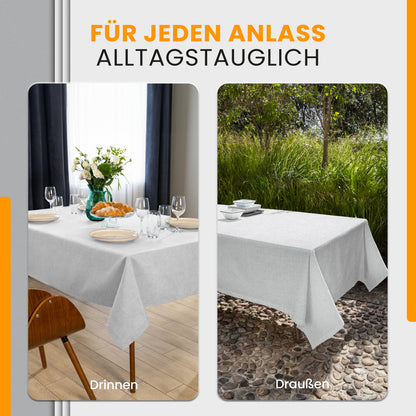 SCHUTZ-FUX Tischdecke Leinenoptik Weiß Eckig – abwaschbar & wasserdicht