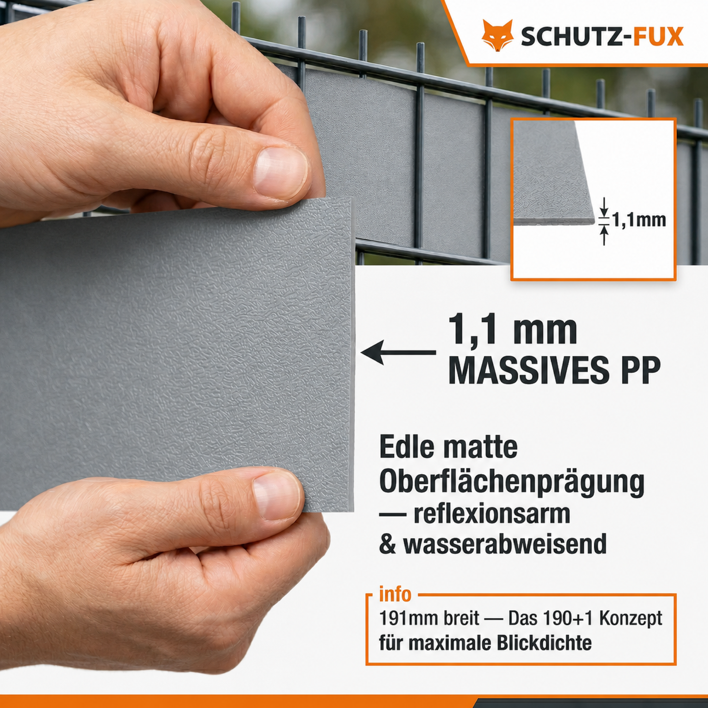 Sichtschutzstreifen Doppelstabmattenzaun Fenstergrau RAL 7040 | PP