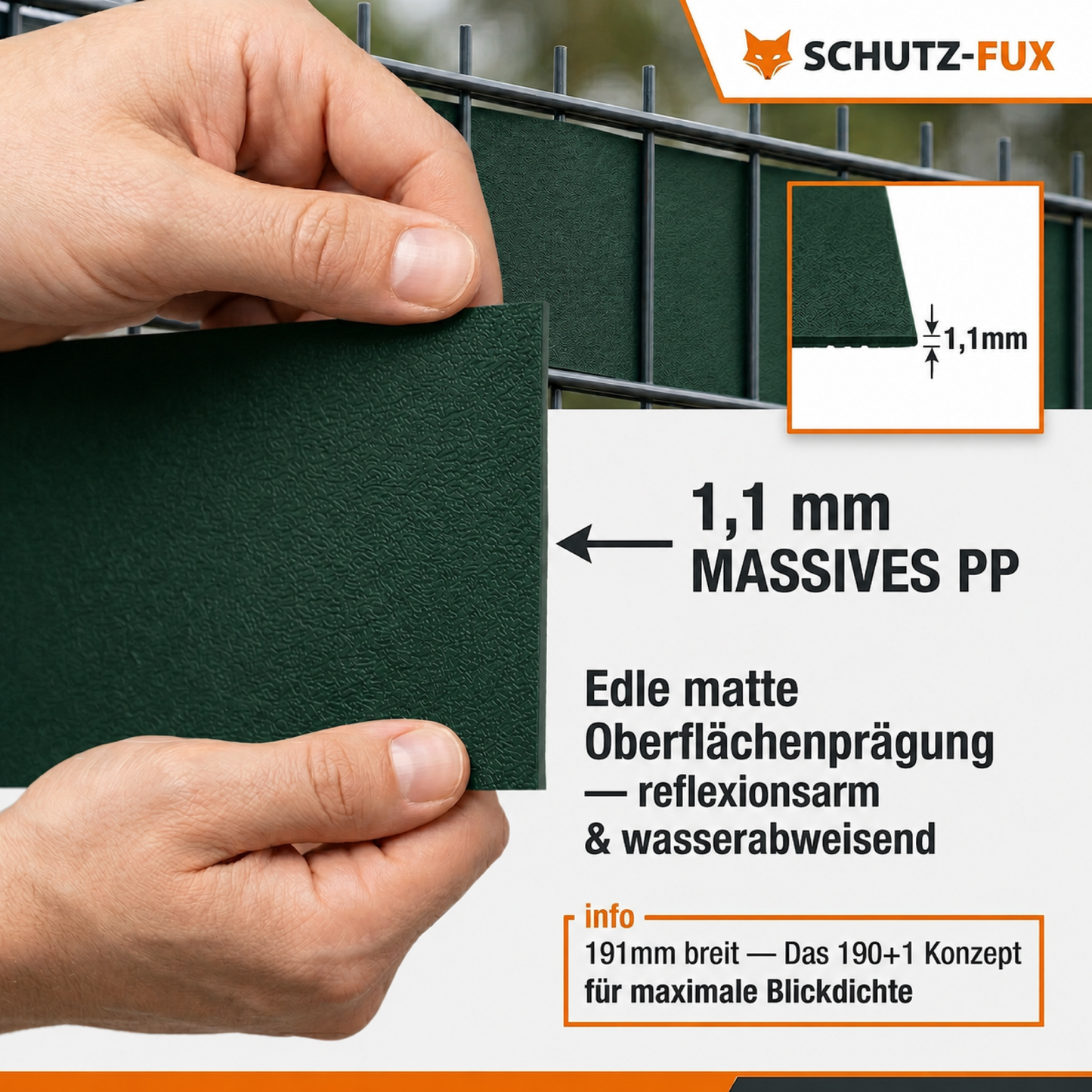 Sichtschutzstreifen Doppelstabmattenzaun Moosgrün RAL 6005 | PP