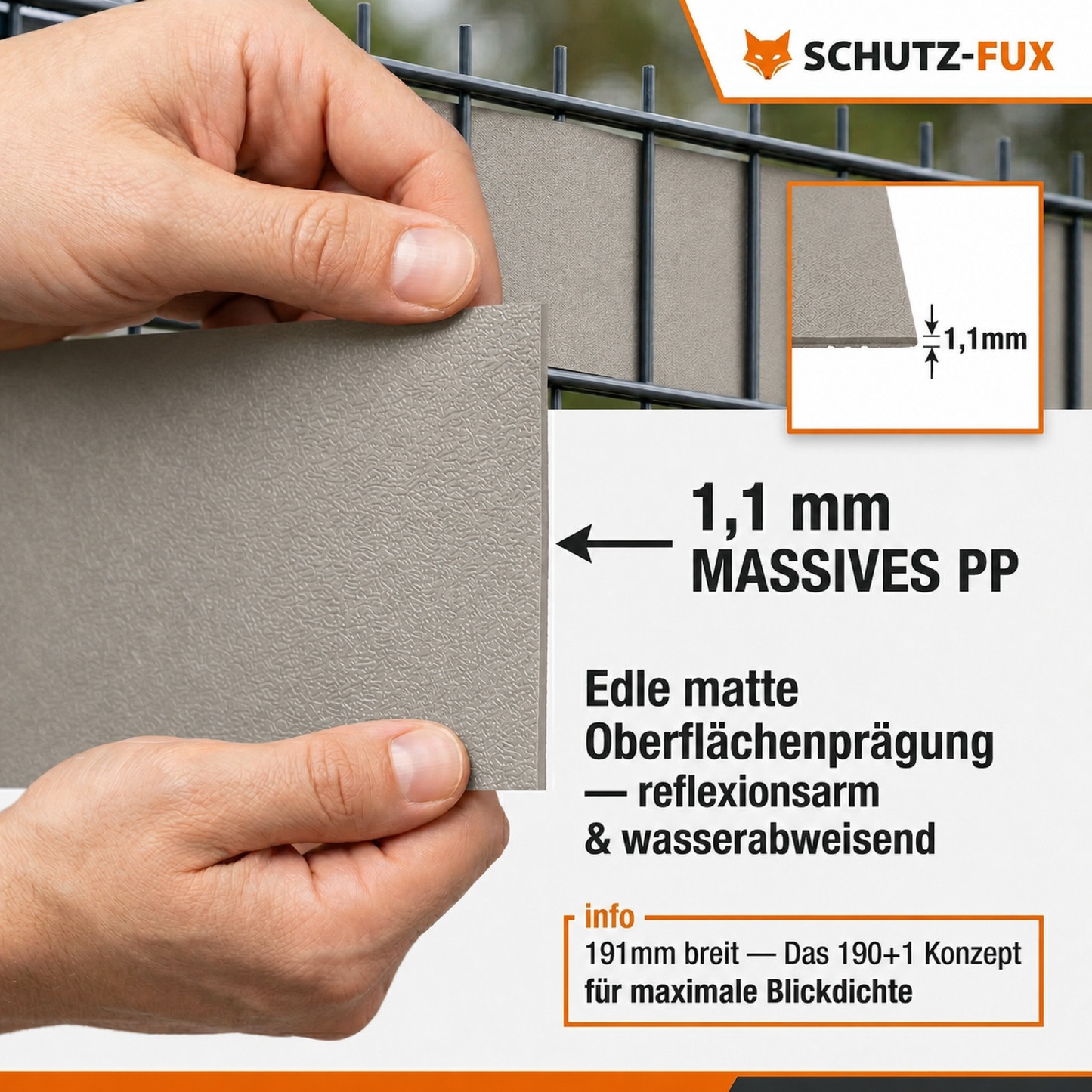 Sichtschutzstreifen Doppelstabmattenzaun Steingrau RAL 7030 | PP