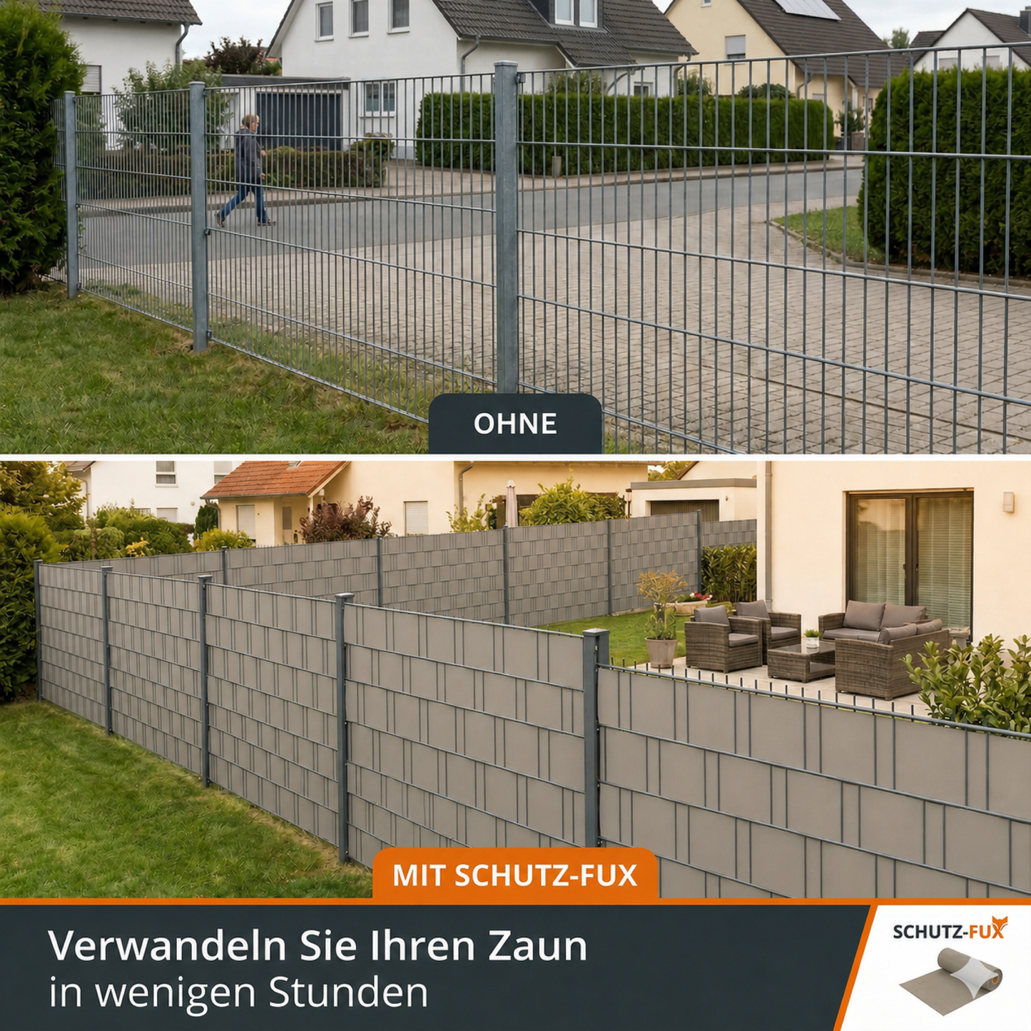Sichtschutzstreifen Doppelstabmattenzaun Steingrau RAL 7030 | PP
