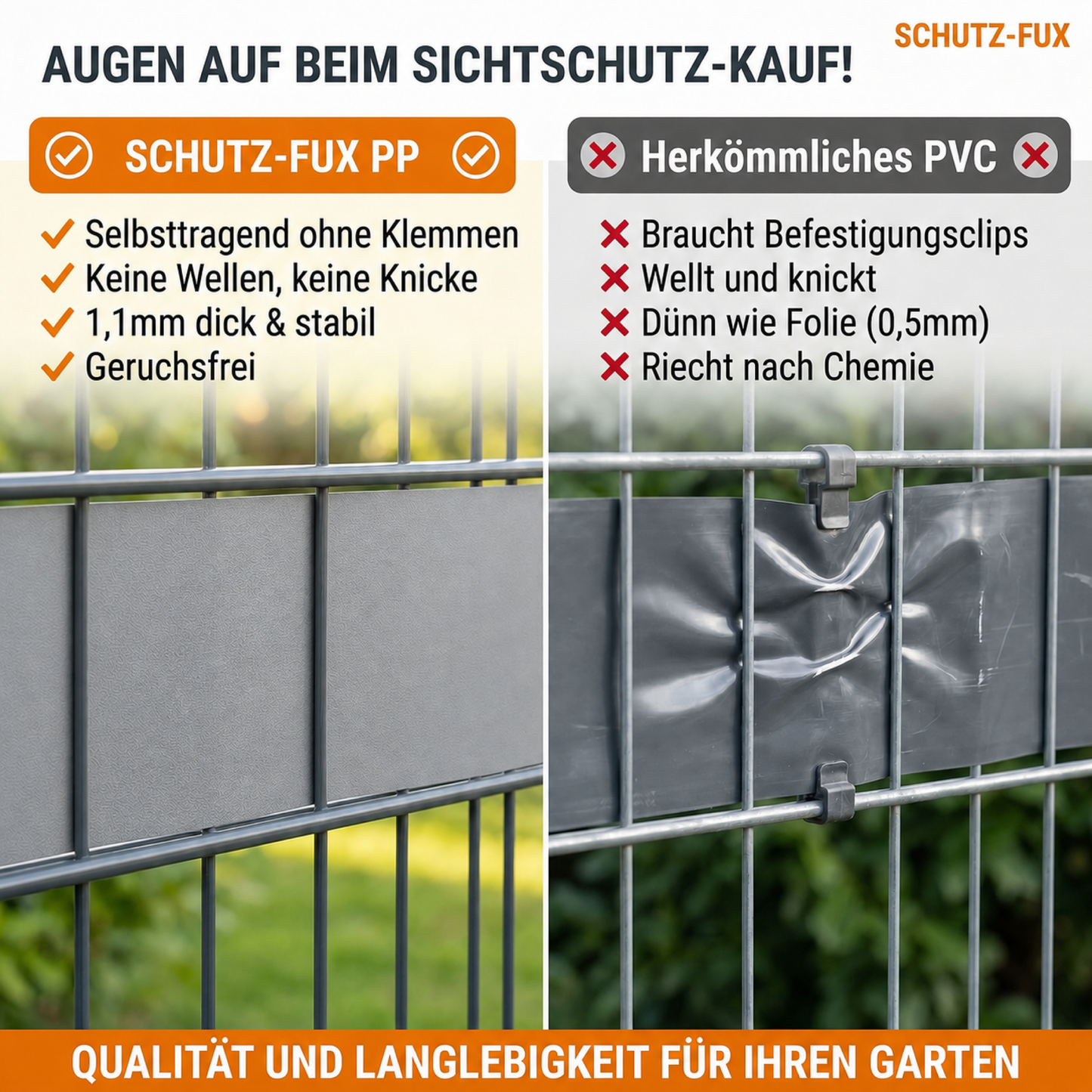 Sichtschutzstreifen Doppelstabmattenzaun Fenstergrau RAL 7040 | PP