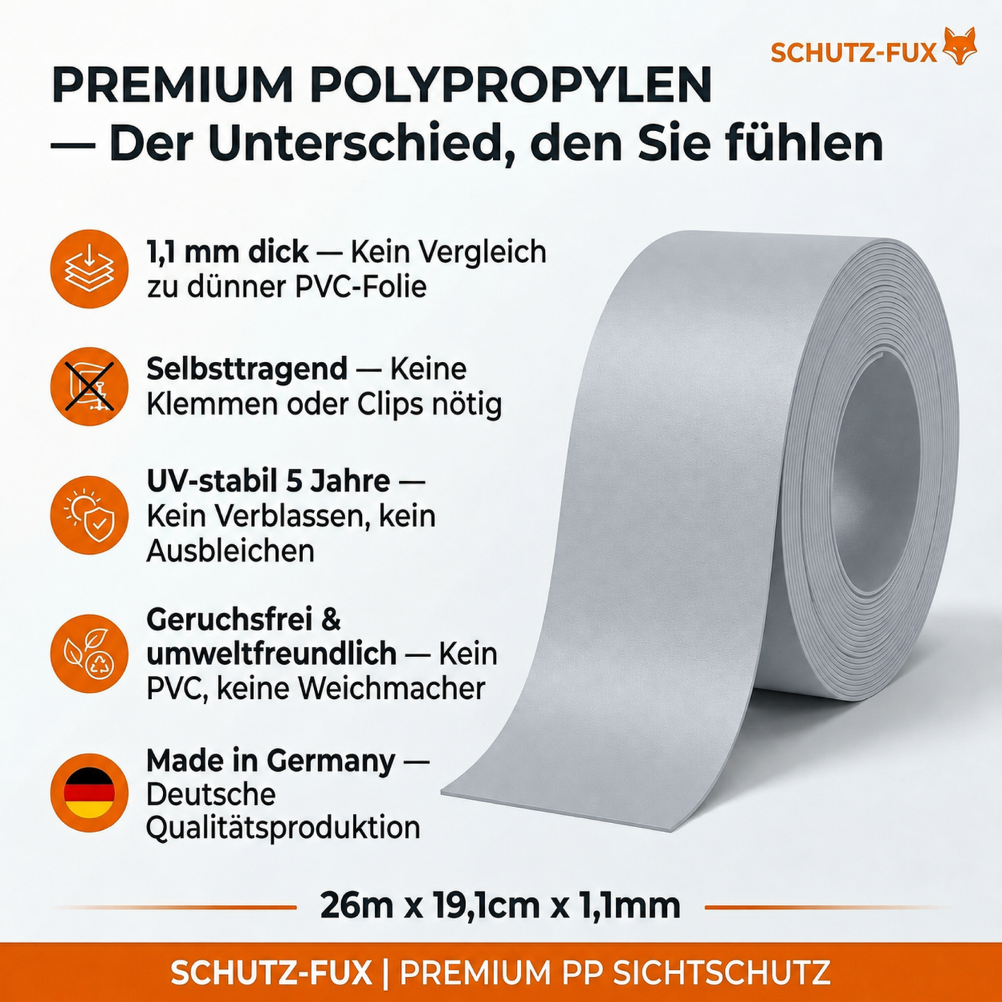 Sichtschutzstreifen Doppelstabmattenzaun Fenstergrau RAL 7040 | PP