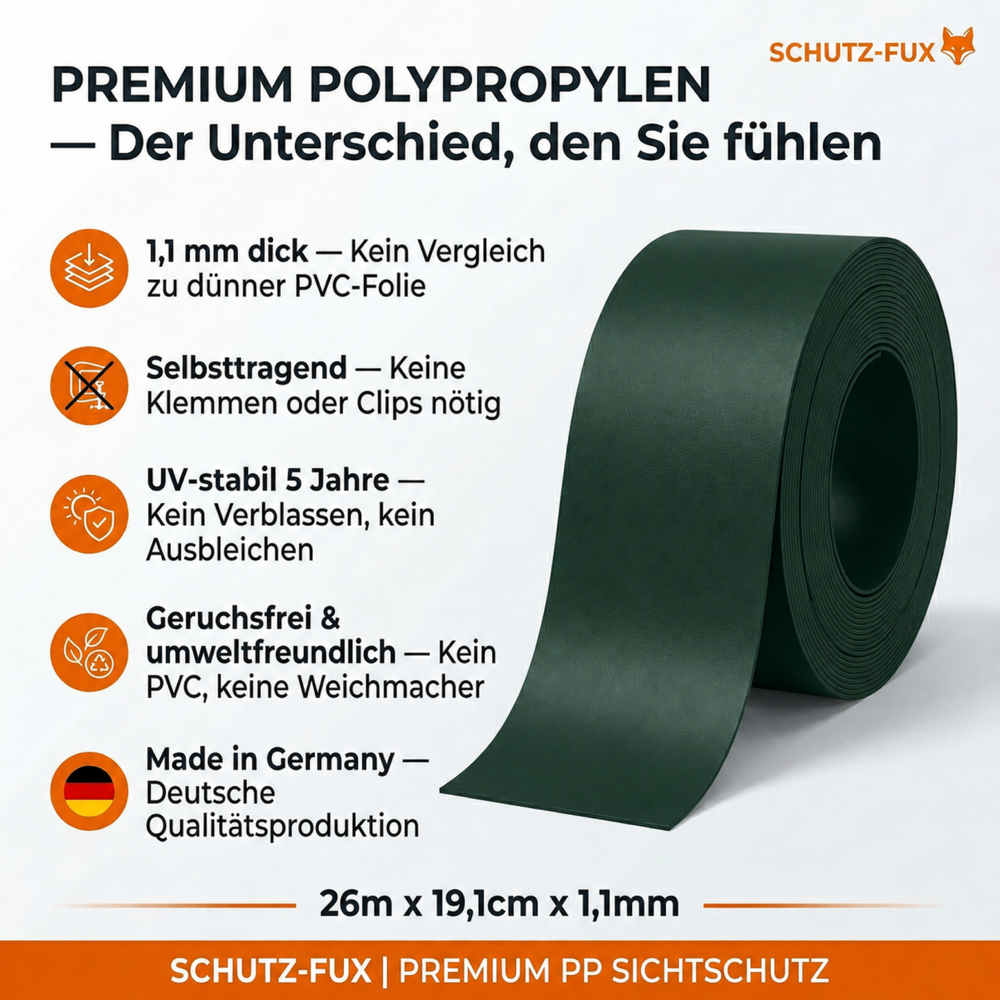 Sichtschutzstreifen Doppelstabmattenzaun Moosgrün RAL 6005 | PP